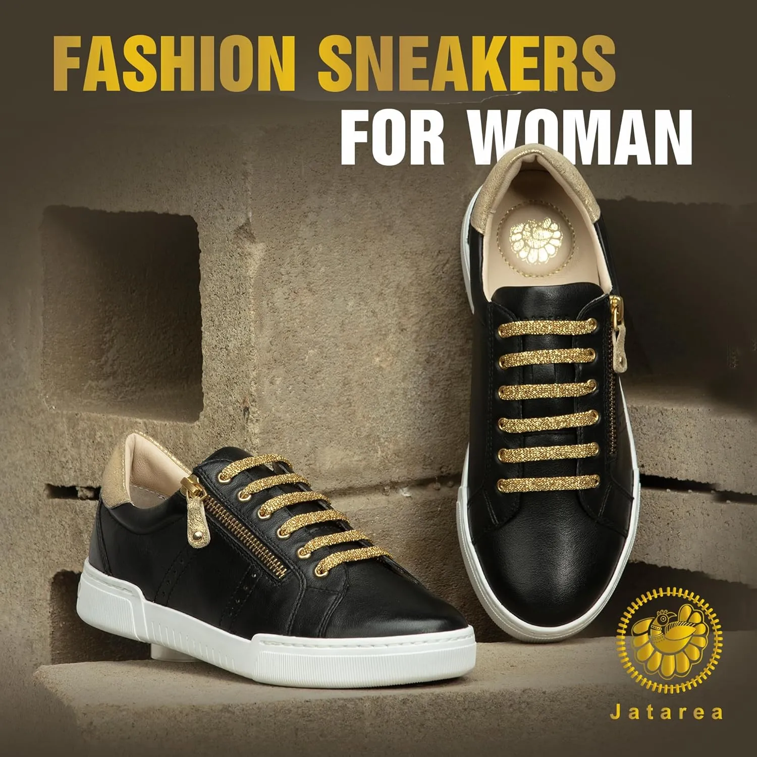 JATAREA Women's Fashion Sneakers – Genuine Leather Casual Shoes, Comfortable Cushioned Insole, TPR Rubber Sole, Stylish Lifestyle, Lightweight and Durable Travel Sneakers