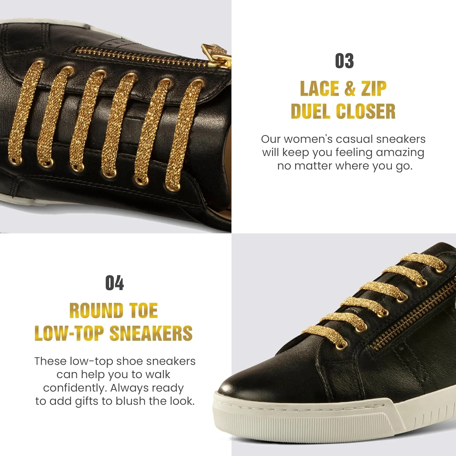 JATAREA Women's Fashion Sneakers – Genuine Leather Casual Shoes, Comfortable Cushioned Insole, TPR Rubber Sole, Stylish Lifestyle, Lightweight and Durable Travel Sneakers