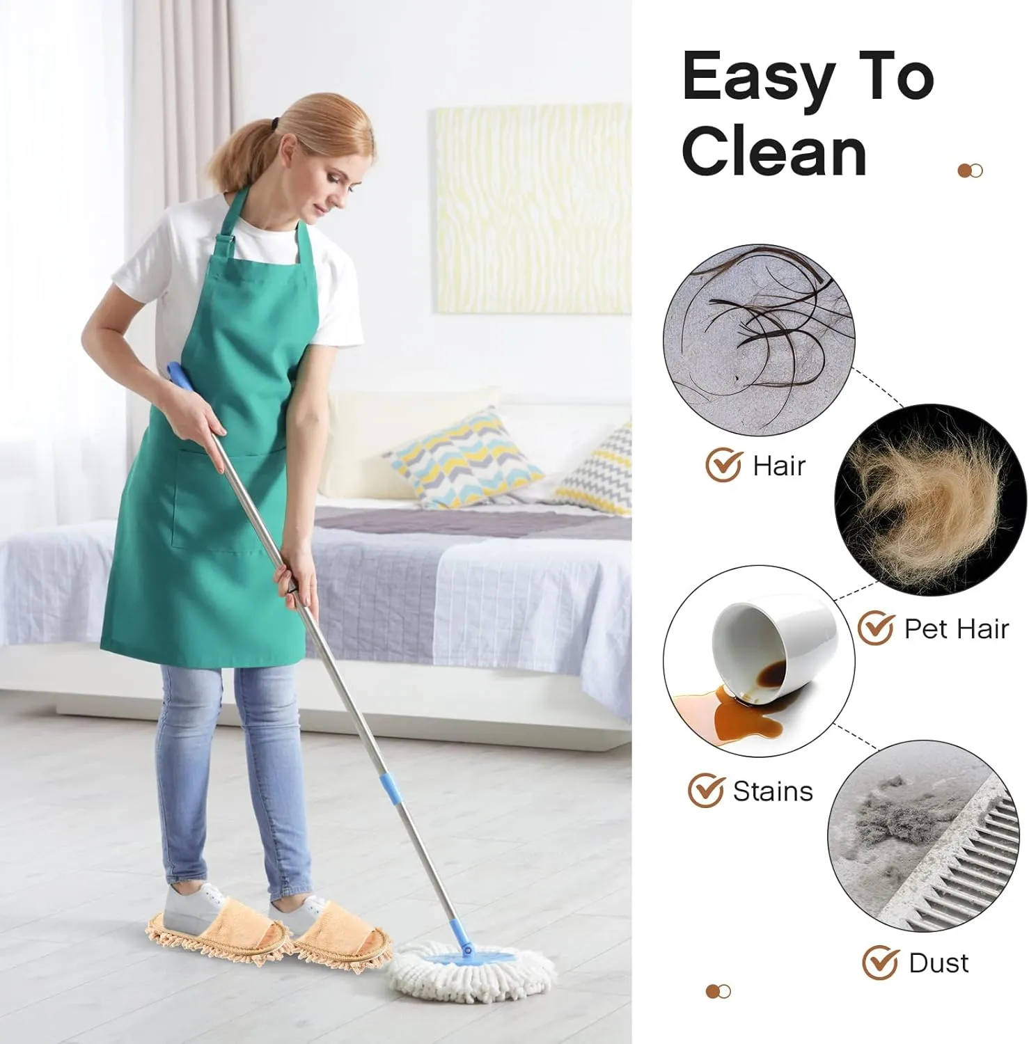 Jecery 2 Pairs Microfiber Cleaning Mop Slippers for Floor Cleaning House Mop Shoes Men and Women Washable Unisex Dusting Slippers Dirt Tool Supplies(Large,Black, Beige)