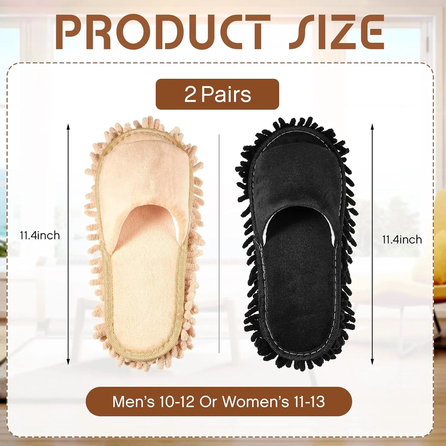 Jecery 2 Pairs Microfiber Cleaning Mop Slippers for Floor Cleaning House Mop Shoes Men and Women Washable Unisex Dusting Slippers Dirt Tool Supplies(Large,Black, Beige)