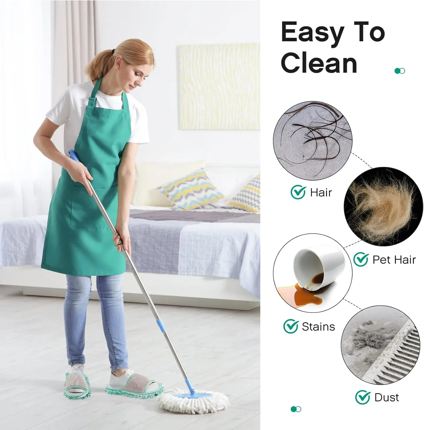 Jecery 2 Pairs Microfiber Cleaning Mop Slippers for Floor Cleaning House Mop Shoes Men and Women Washable Unisex Dusting Slippers Dirt Tool Supplies(Medium,Green, Coffee)