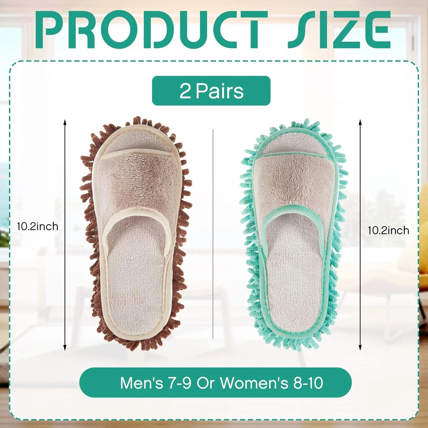 Jecery 2 Pairs Microfiber Cleaning Mop Slippers for Floor Cleaning House Mop Shoes Men and Women Washable Unisex Dusting Slippers Dirt Tool Supplies(Medium,Green, Coffee)