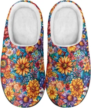 Jeiento Women's Indoor Bedroom Slipper Daisy Floral Soft Non Slip Closed Toe House Slippers