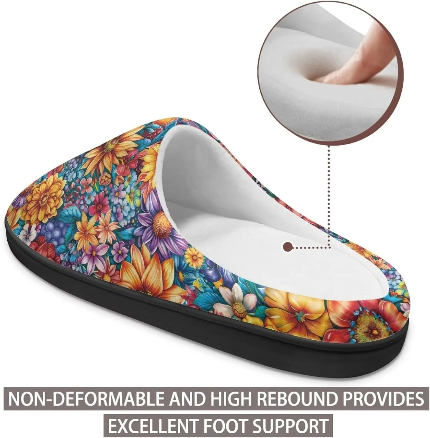 Jeiento Women's Indoor Bedroom Slipper Daisy Floral Soft Non Slip Closed Toe House Slippers