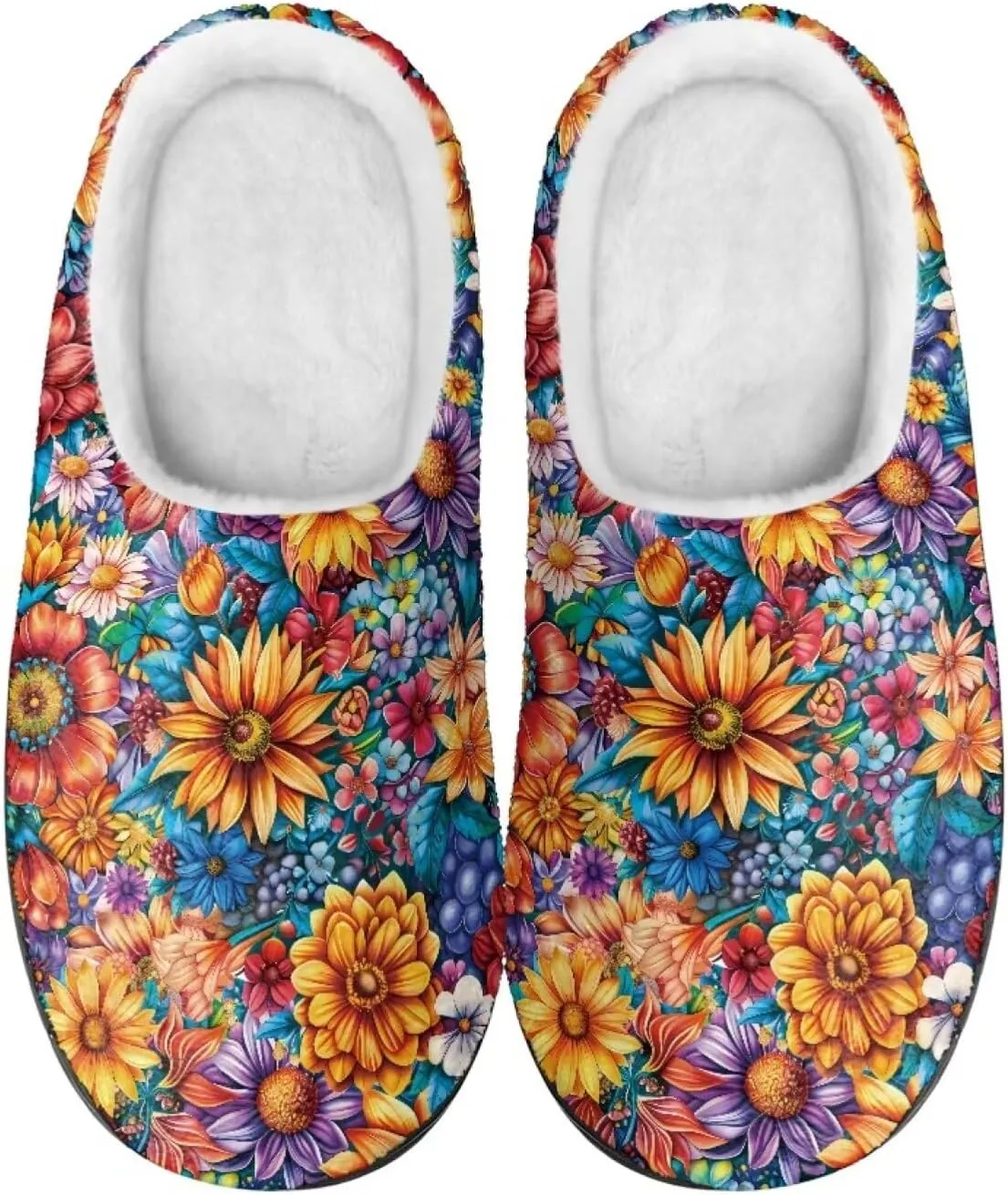 Jeiento Women's Indoor Bedroom Slipper Daisy Floral Soft Non Slip Closed Toe House Slippers