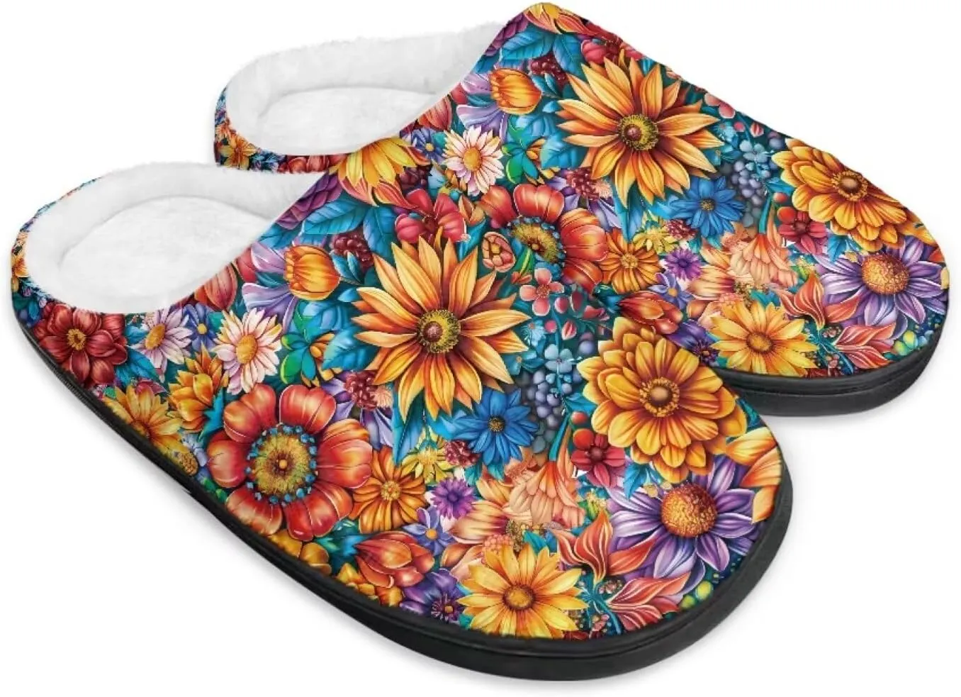 Jeiento Women's Indoor Bedroom Slipper Daisy Floral Soft Non Slip Closed Toe House Slippers