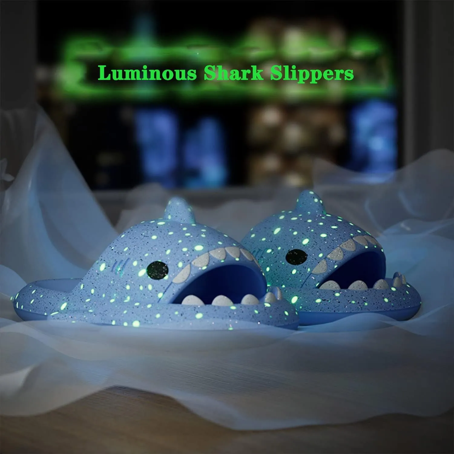 Jfxgjuv Halloween Luminous Shark Slippers Christmas Luminous Shark Slippers Spooky Shark Slides Shark Cloud Slides Angler Fish Slides Glow in The Dark Shark Slippers