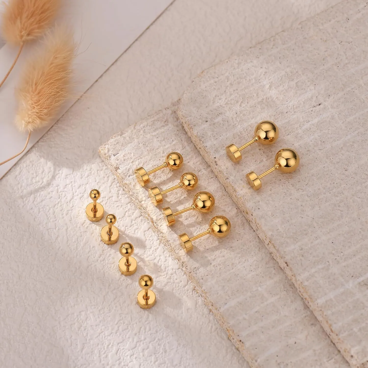 JINERA 5 Pairs Stud Earrings for Women 14K Plated Gold/Silver Pearl Ball Small Stud Earrings Set Cartilage Piercing Hypoallergenic Lightweight Flatback Earrings Jewelry Gifts for Women