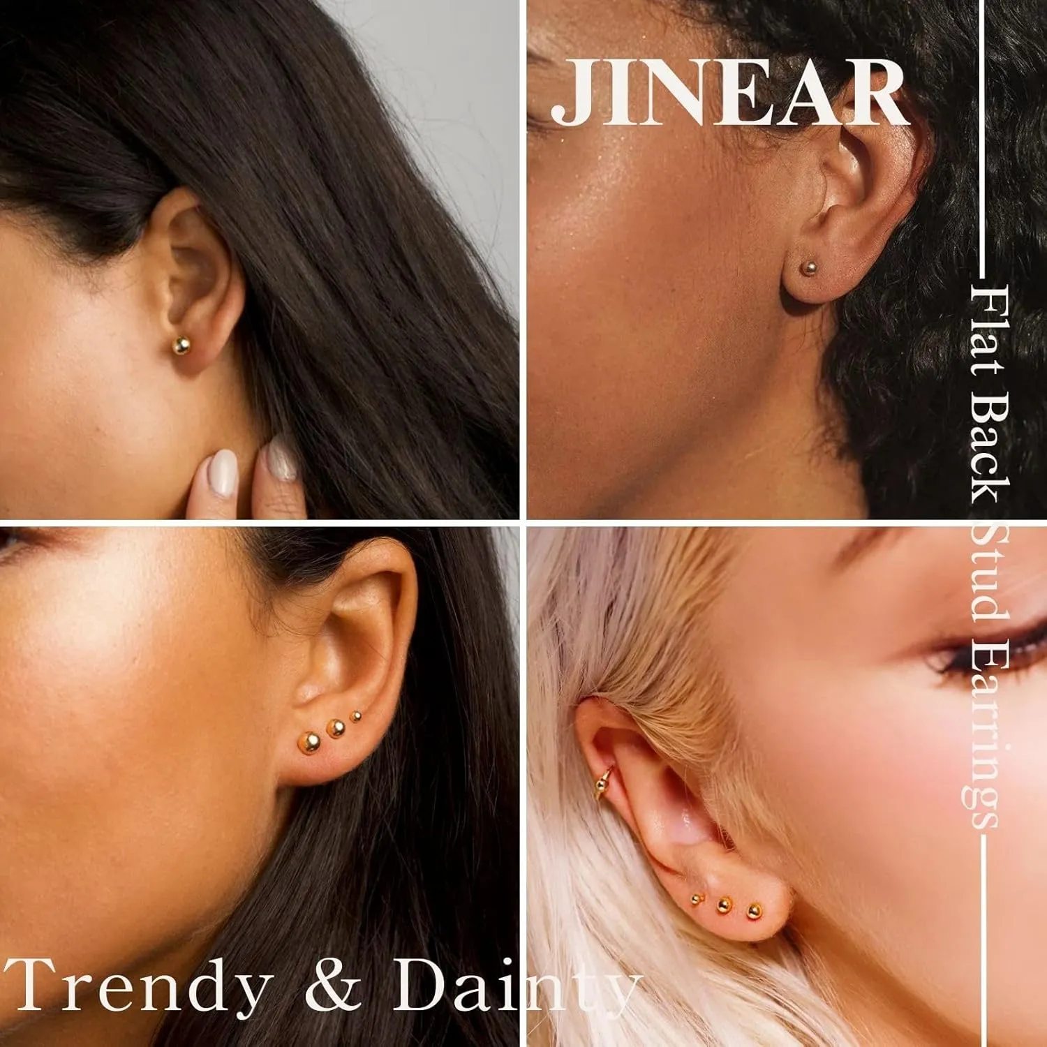 JINERA 5 Pairs Stud Earrings for Women 14K Plated Gold/Silver Pearl Ball Small Stud Earrings Set Cartilage Piercing Hypoallergenic Lightweight Flatback Earrings Jewelry Gifts for Women