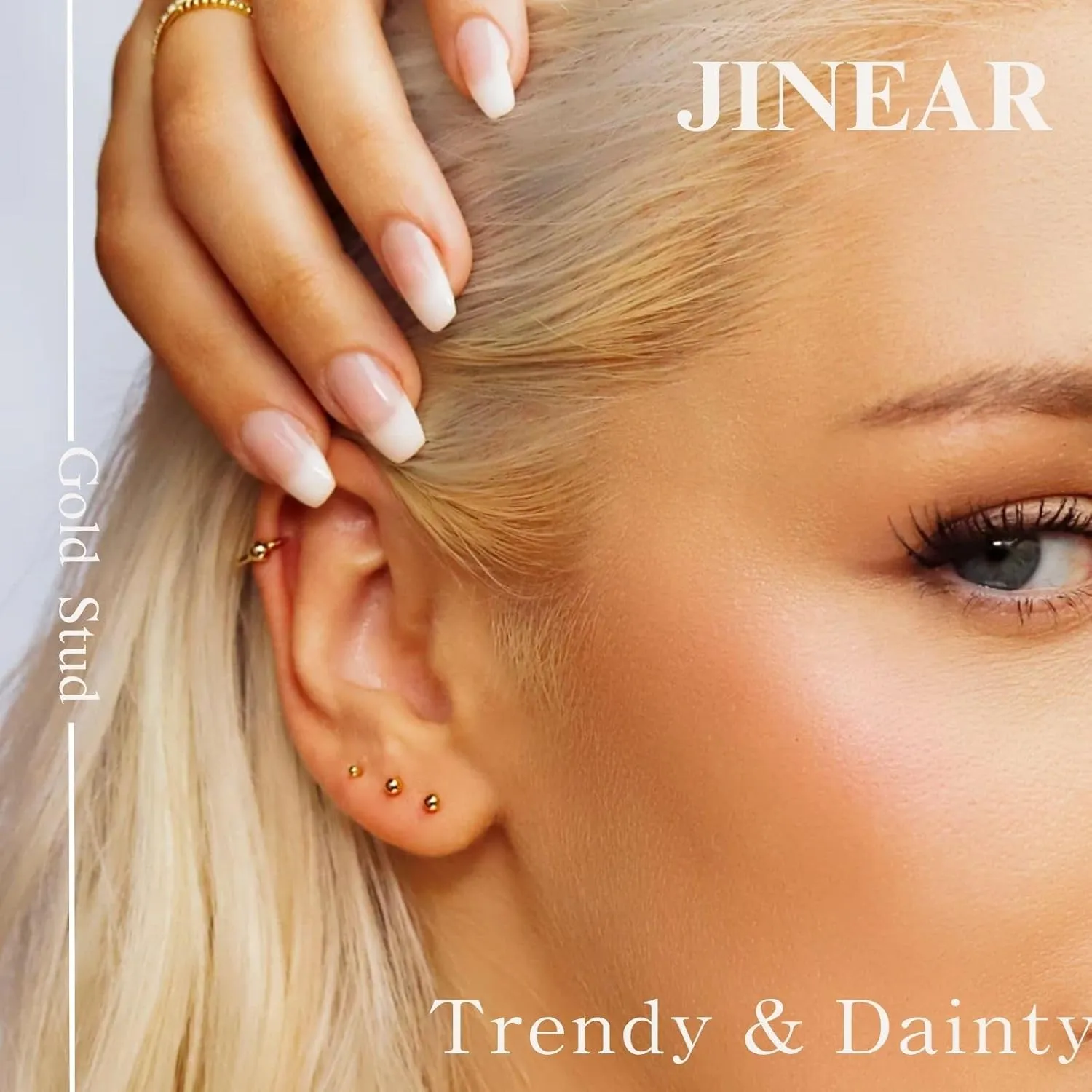 JINERA 5 Pairs Stud Earrings for Women 14K Plated Gold/Silver Pearl Ball Small Stud Earrings Set Cartilage Piercing Hypoallergenic Lightweight Flatback Earrings Jewelry Gifts for Women