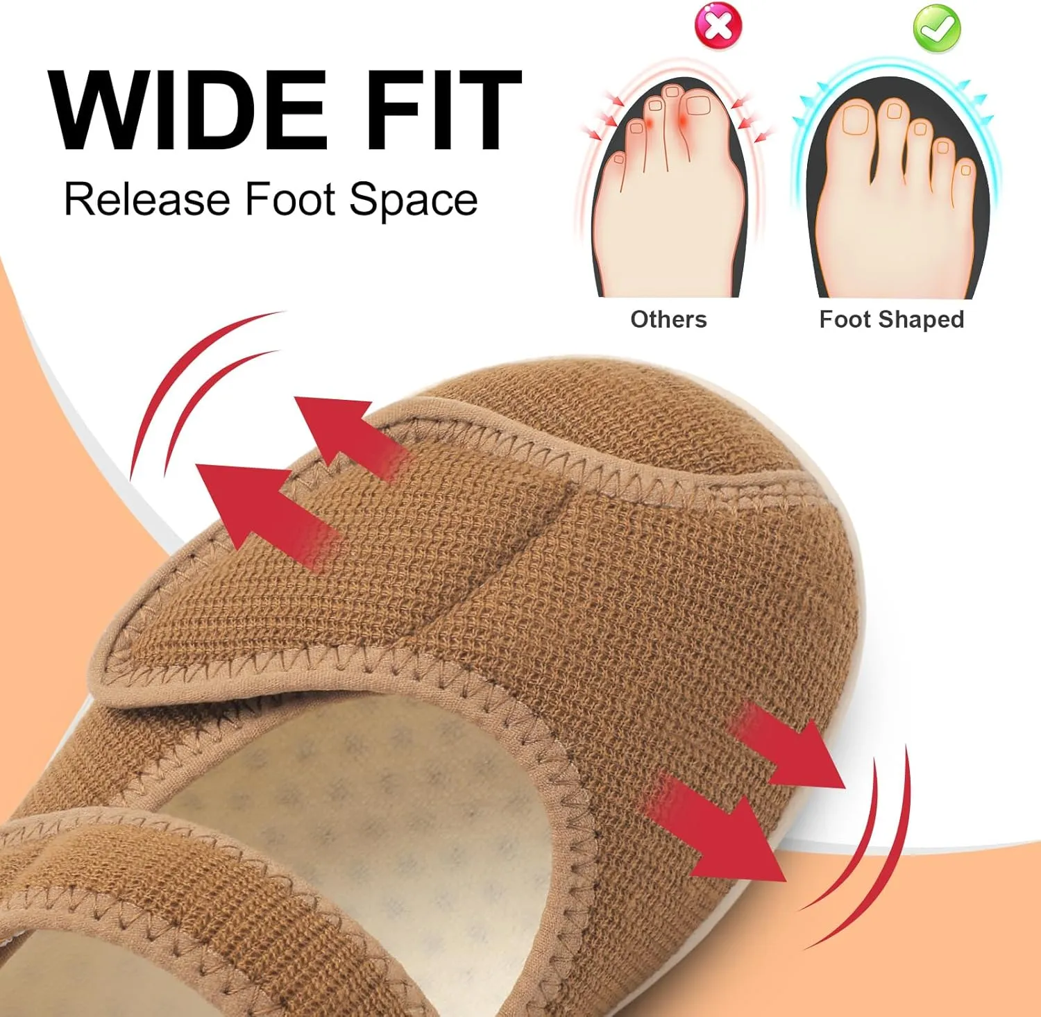 JOINFREE Womens Wide Diabetic Slippers Adjustable Comfort House Shoes Extra Wide Width Edema Swollen Arthritis Bedroom Slipper Indoor Outdoor