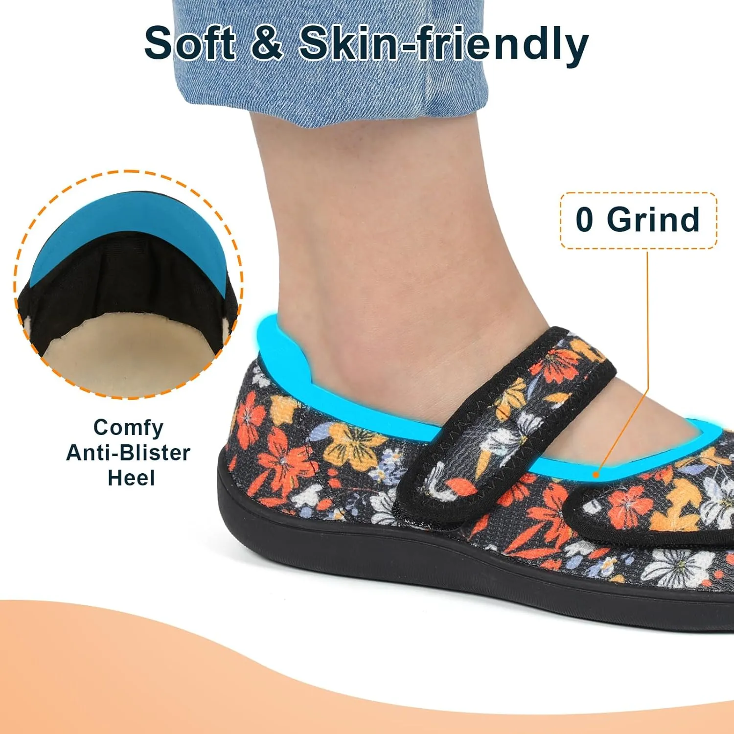 JOINFREE Womens Wide Diabetic Slippers Adjustable Comfort House Shoes Extra Wide Width Edema Swollen Arthritis Bedroom Slipper Indoor Outdoor