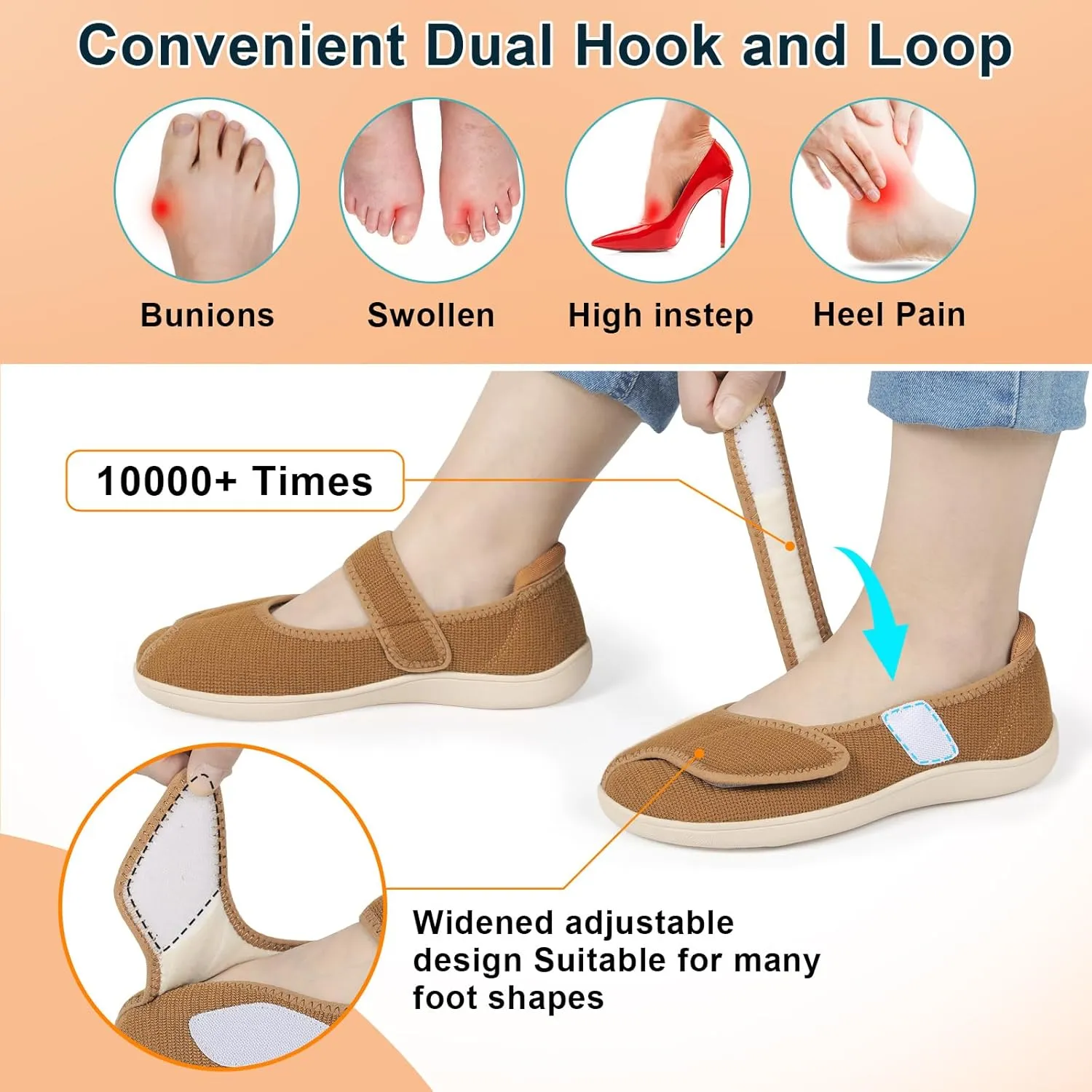 JOINFREE Womens Wide Diabetic Slippers Adjustable Comfort House Shoes Extra Wide Width Edema Swollen Arthritis Bedroom Slipper Indoor Outdoor
