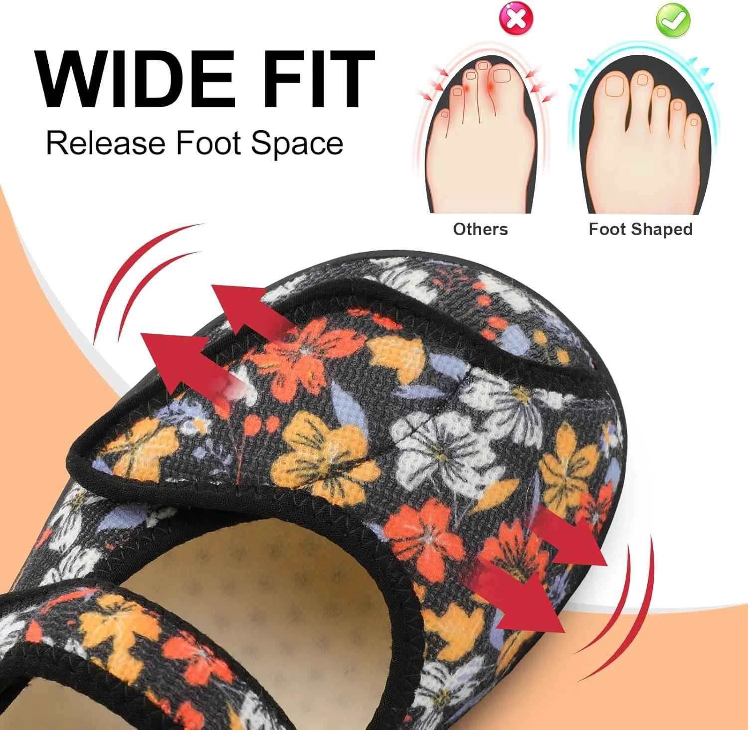 JOINFREE Womens Wide Diabetic Slippers Adjustable Comfort House Shoes Extra Wide Width Edema Swollen Arthritis Bedroom Slipper Indoor Outdoor