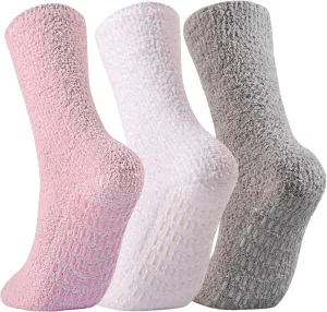 JORMATT 3 Pairs Ultra Thick Grip Fuzzy Socks Non Skid Slipper Hospital Socks Unisex