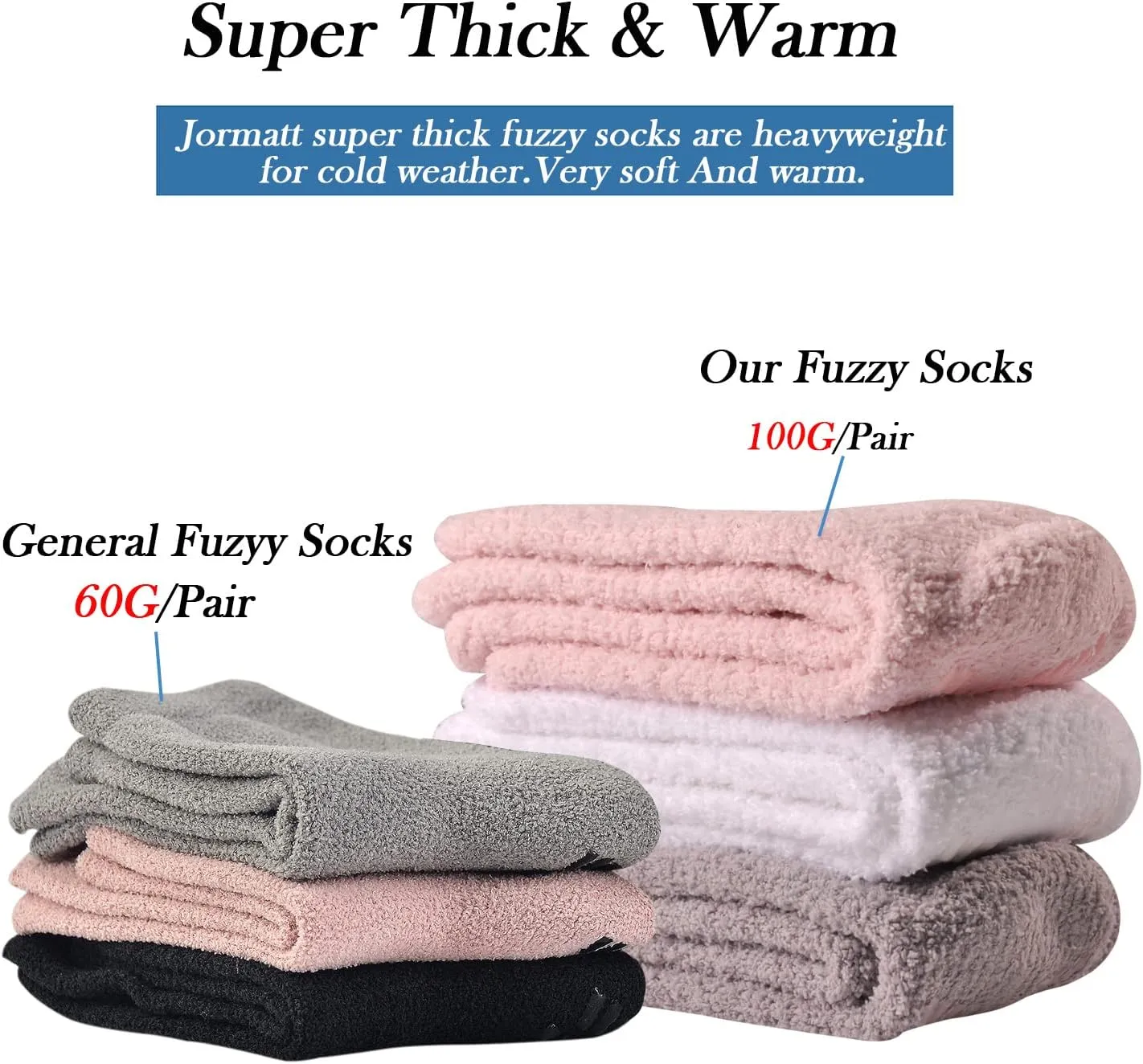 JORMATT 3 Pairs Ultra Thick Grip Fuzzy Socks Non Skid Slipper Hospital Socks Unisex