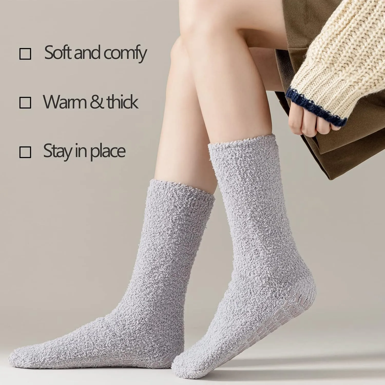 JORMATT 3 Pairs Ultra Thick Grip Fuzzy Socks Non Skid Slipper Hospital Socks Unisex