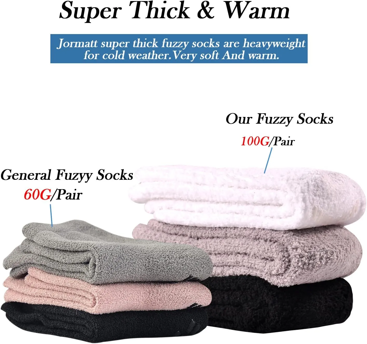 JORMATT 3 Pairs Ultra Thick Grip Fuzzy Socks Non Skid Slipper Hospital Socks Unisex