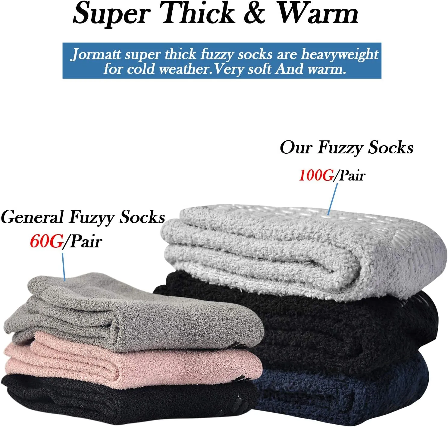 JORMATT 3 Pairs Ultra Thick Grip Fuzzy Socks Non Skid Slipper Hospital Socks Unisex