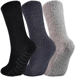 JORMATT 3 Pairs Ultra Thick Grip Fuzzy Socks Non Skid Slipper Hospital Socks Unisex