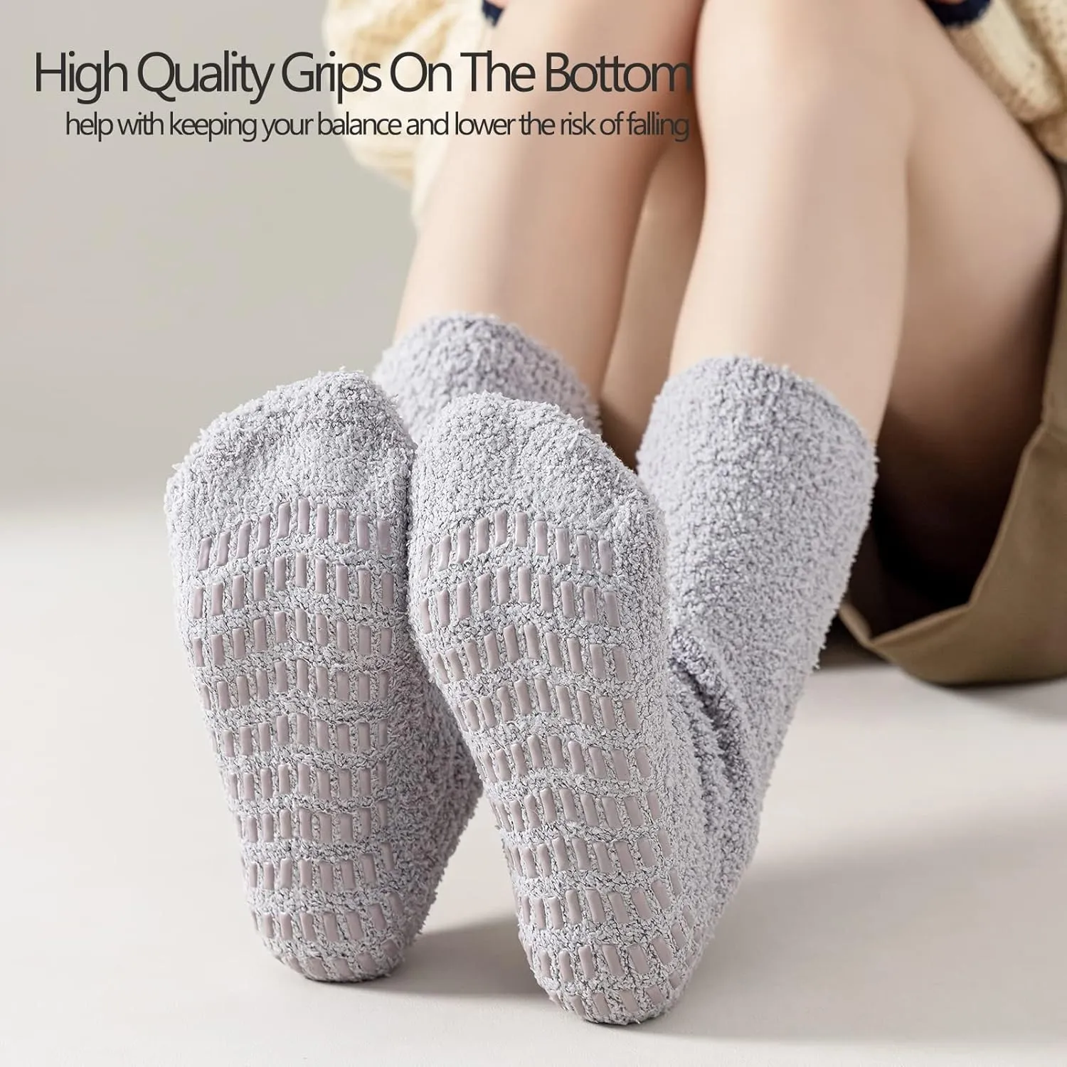 JORMATT 3 Pairs Ultra Thick Grip Fuzzy Socks Non Skid Slipper Hospital Socks Unisex