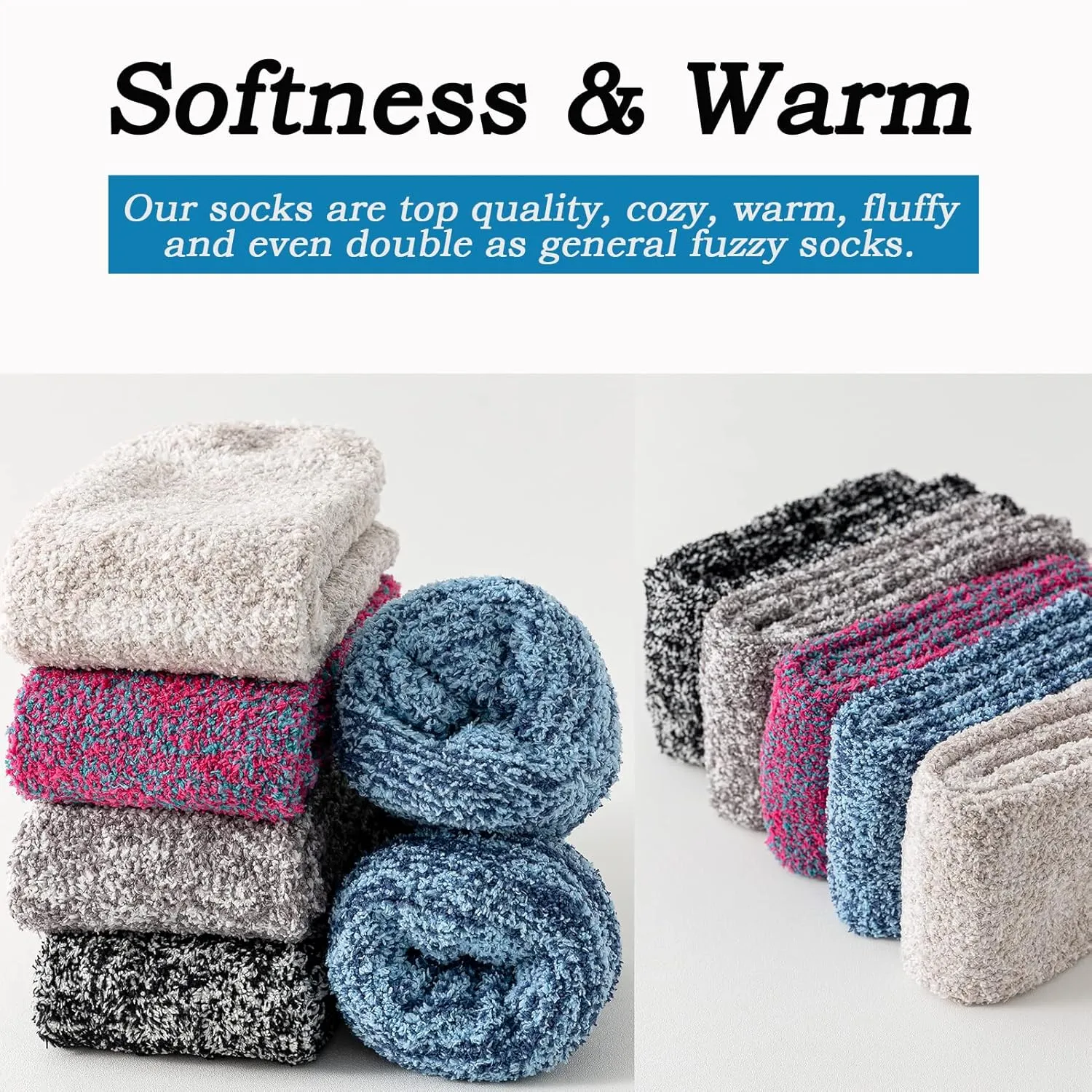 JORMATT 3 Pairs Ultra Thick Grip Fuzzy Socks Non Skid Slipper Hospital Socks Unisex