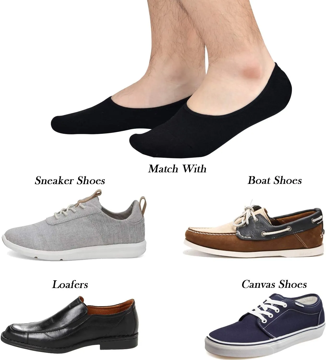 JORMATT Mens Truly No Show Socks With Non Slip Grips,Women Cotton Low Cut Socks for Loafer Sneakers Boat Shoes