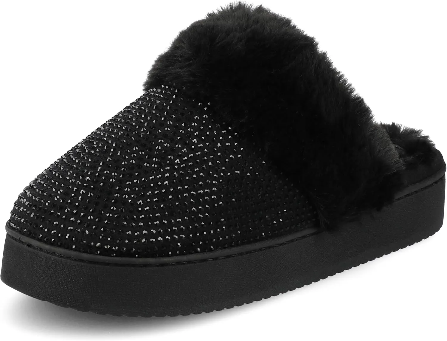 Journee Collection Womens Emmber Cushioned Rhinestone Clog Slippers Fur Lined Closed Toe Slip On with Durable Platform Sole