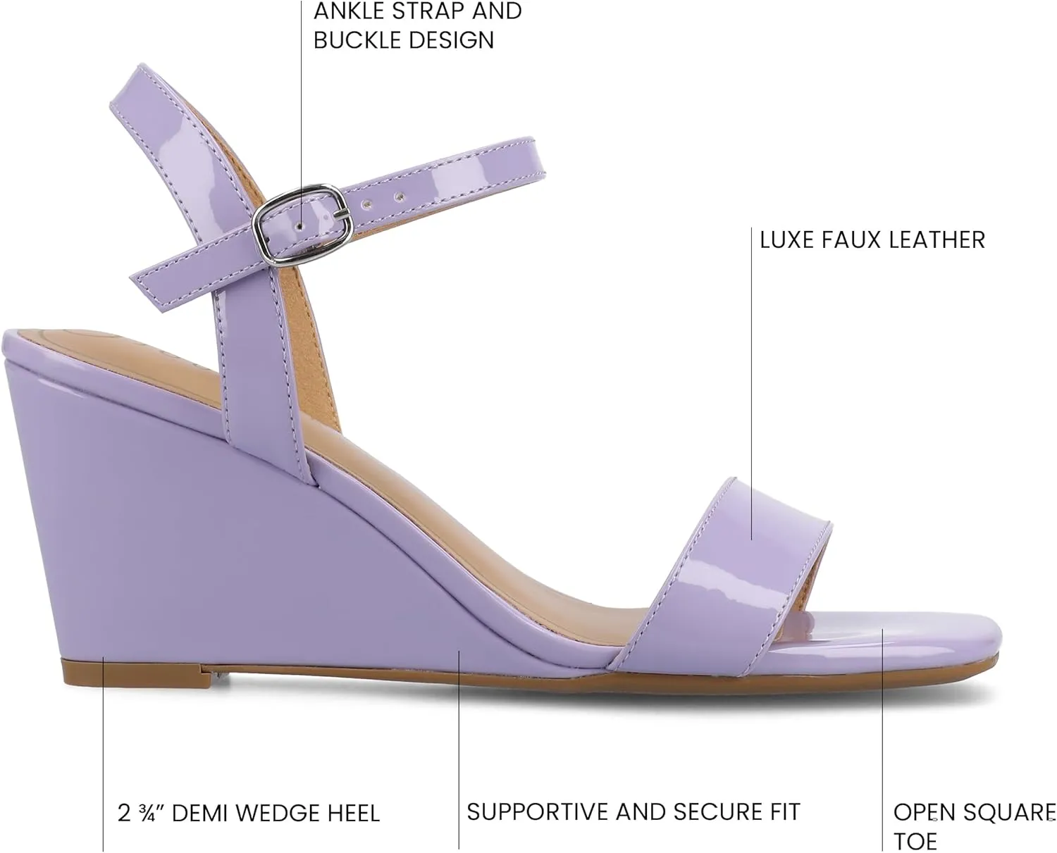 Journee Womens cushioned footbed Dressy Wedge Sandal Clayr Faux Leather Wedge Heel Ankle Straps 2-3 Inch Heel Open Toe