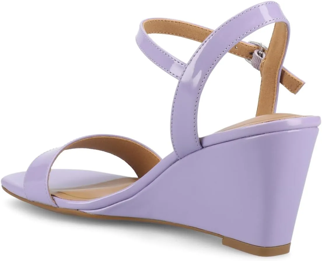 Journee Womens cushioned footbed Dressy Wedge Sandal Clayr Faux Leather Wedge Heel Ankle Straps 2-3 Inch Heel Open Toe