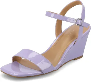Journee Womens cushioned footbed Dressy Wedge Sandal Clayr Faux Leather Wedge Heel Ankle Straps 2-3 Inch Heel Open Toe