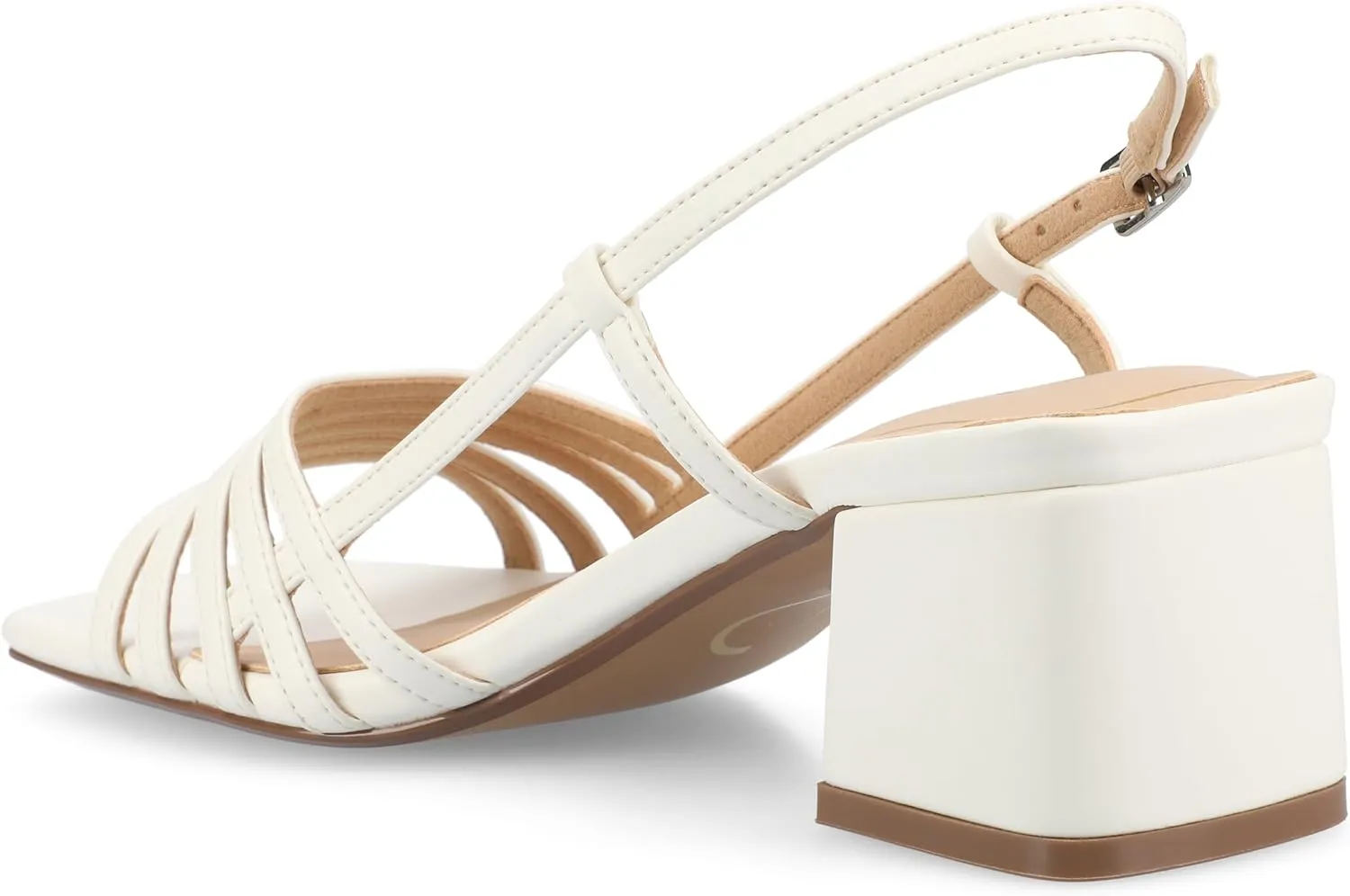 Journee Womens Strappy Buckle Sling Back Covered Block Heel Open Square Toe Shayana Comfort Foam Sandals