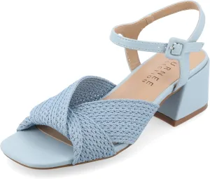 Journee Womens Twisted Knit Block Heel Buckle Ankle Strap Open Square Toe Zerlina Tru Comfort Foam Sandals