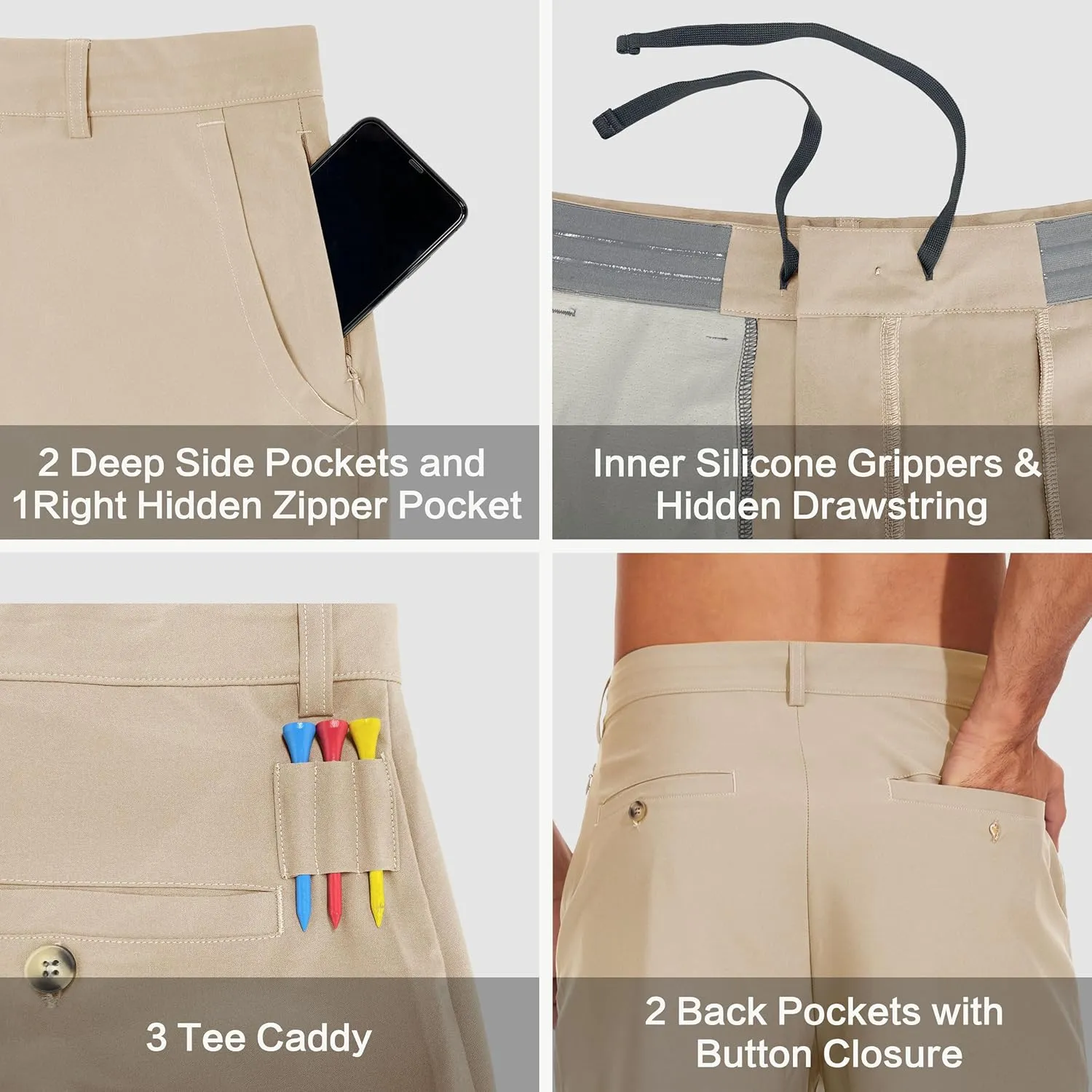 JWM Mens 7"/9" Stretch Golf Shorts - Lightweight Hybrid Casual Dress Work Flat Front Shorts with 5 Pockets Quick Dry UPF50
