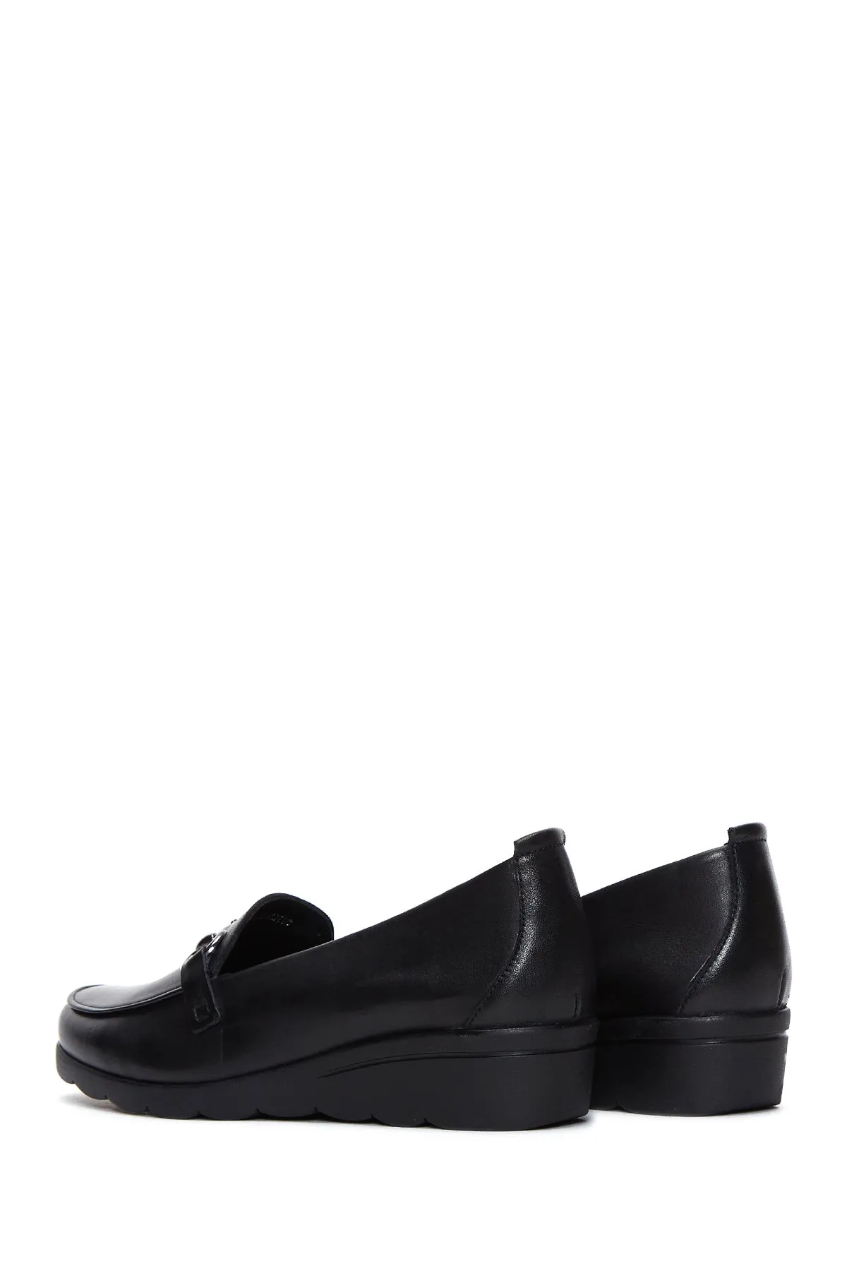 Kadın Siyah Deri Dolgu Topuklu Comfort Loafer