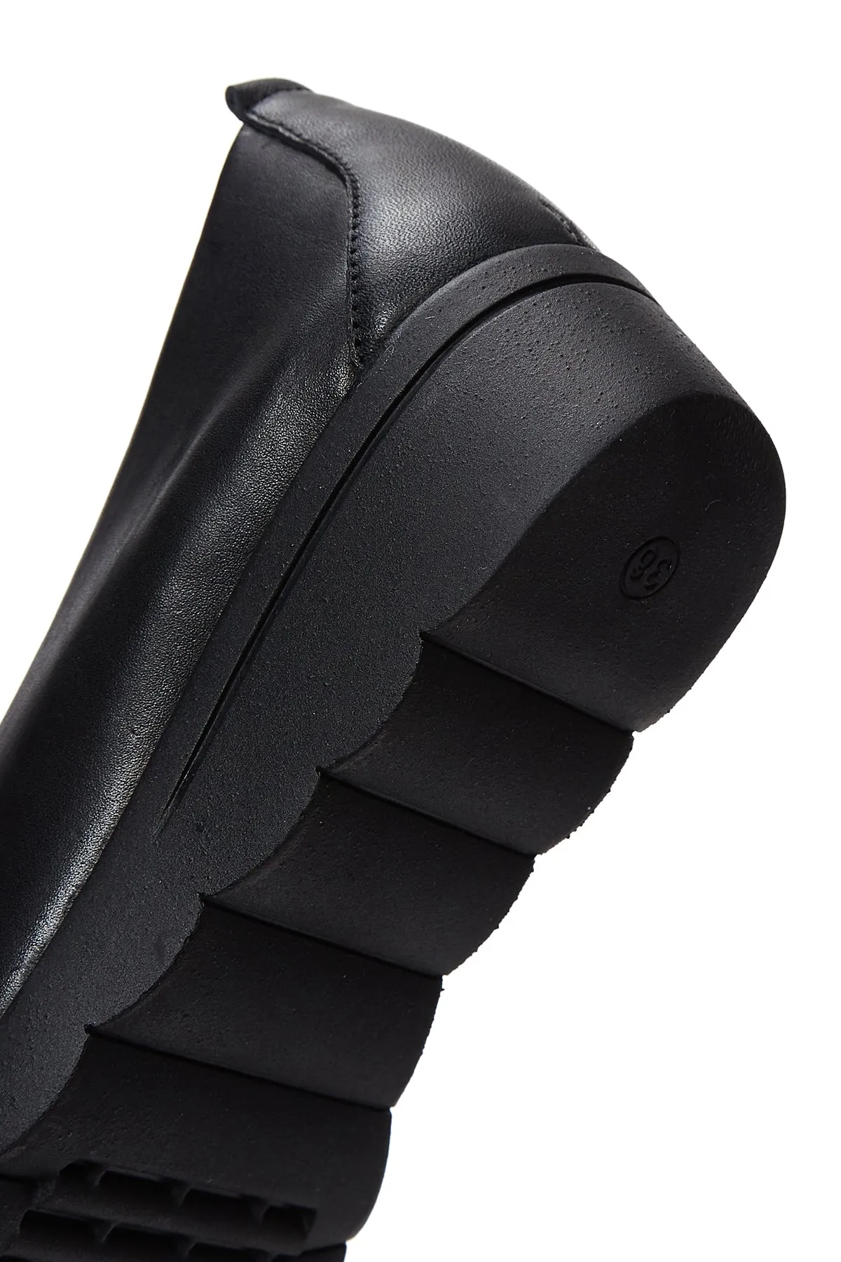 Kadın Siyah Deri Dolgu Topuklu Comfort Loafer