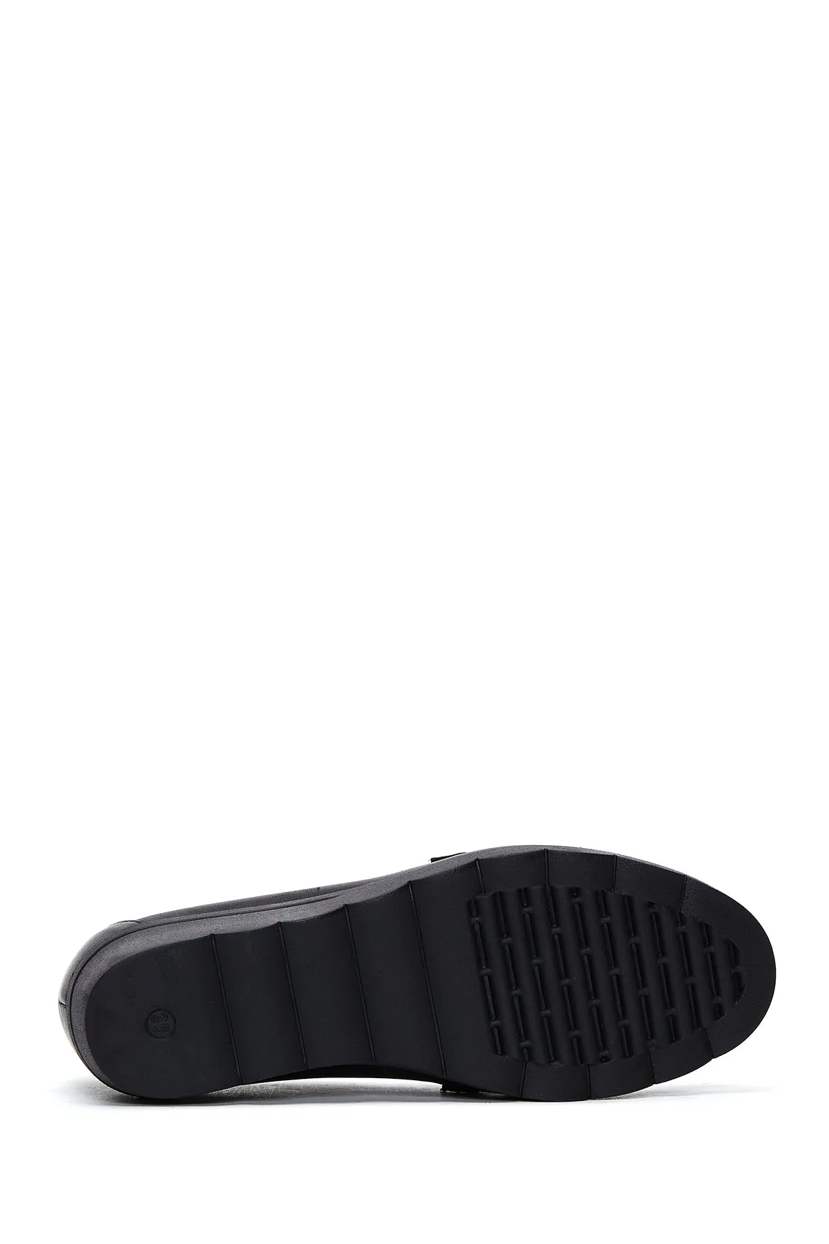 Kadın Siyah Deri Dolgu Topuklu Comfort Loafer