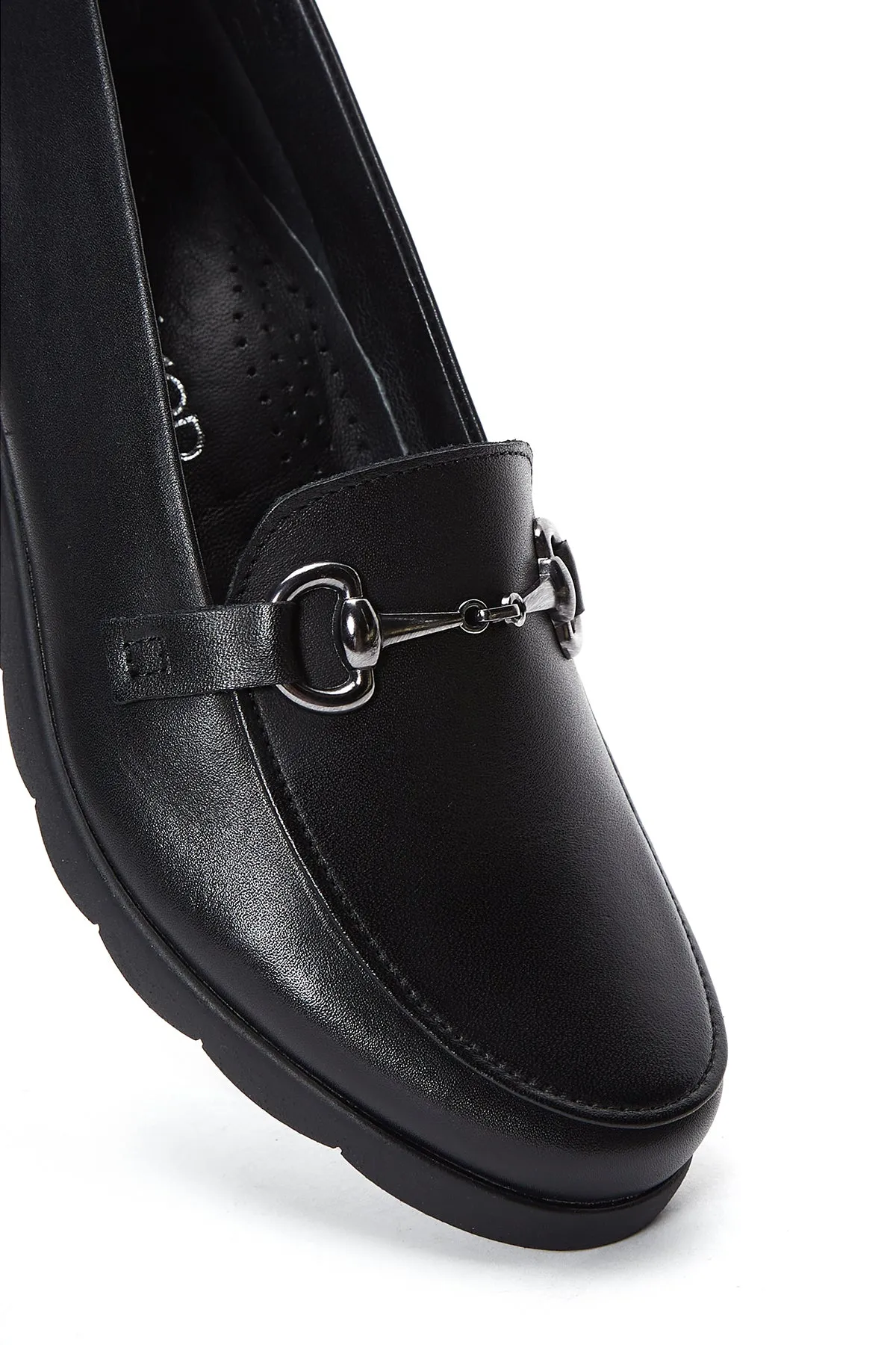 Kadın Siyah Deri Dolgu Topuklu Comfort Loafer