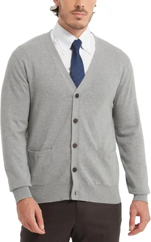 Kallspin Men’s Pure Cotton Cardigan Sweater V-Neck Button Down Cardigan Lightweight Knitwear with Pockets