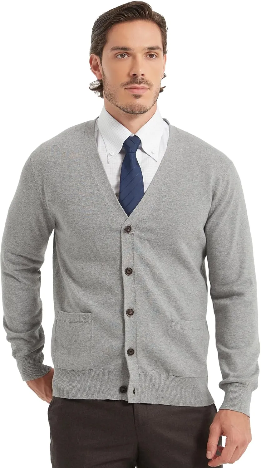 Kallspin Men’s Pure Cotton Cardigan Sweater V-Neck Button Down Cardigan Lightweight Knitwear with Pockets