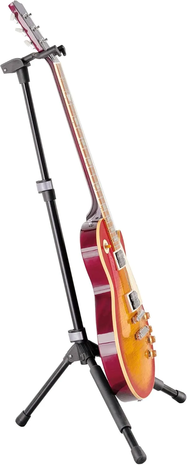 K&M Konig & Meyer 17670.000.55 Memphis Pro Guitar Stand | Sturdy Heavy Duty Adjustable Height Frame | Protective Rubber | Flexible Hook-In Clamp Secures Neck | Folds Flat | Fits All Guitars | Black