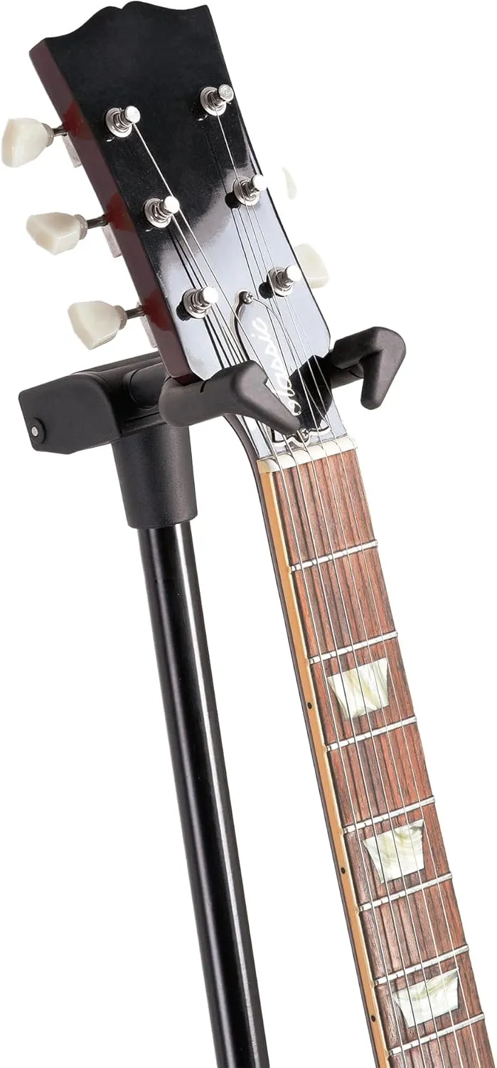 K&M Konig & Meyer 17670.000.55 Memphis Pro Guitar Stand | Sturdy Heavy Duty Adjustable Height Frame | Protective Rubber | Flexible Hook-In Clamp Secures Neck | Folds Flat | Fits All Guitars | Black