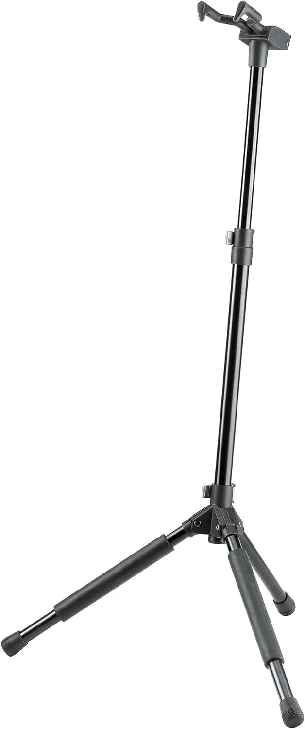 K&M Konig & Meyer 17670.000.55 Memphis Pro Guitar Stand | Sturdy Heavy Duty Adjustable Height Frame | Protective Rubber | Flexible Hook-In Clamp Secures Neck | Folds Flat | Fits All Guitars | Black