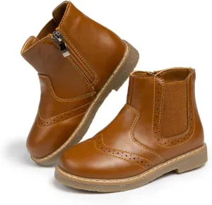 Kannior Boys Hiking Snow Boots Little Kid High Top Dress Shoes Toddler Lace Up Non-Slip Texture Sole Loafer Ankle Flats PU Leather Classic Casual Walking Work Boot(Toddler/Little Kid)
