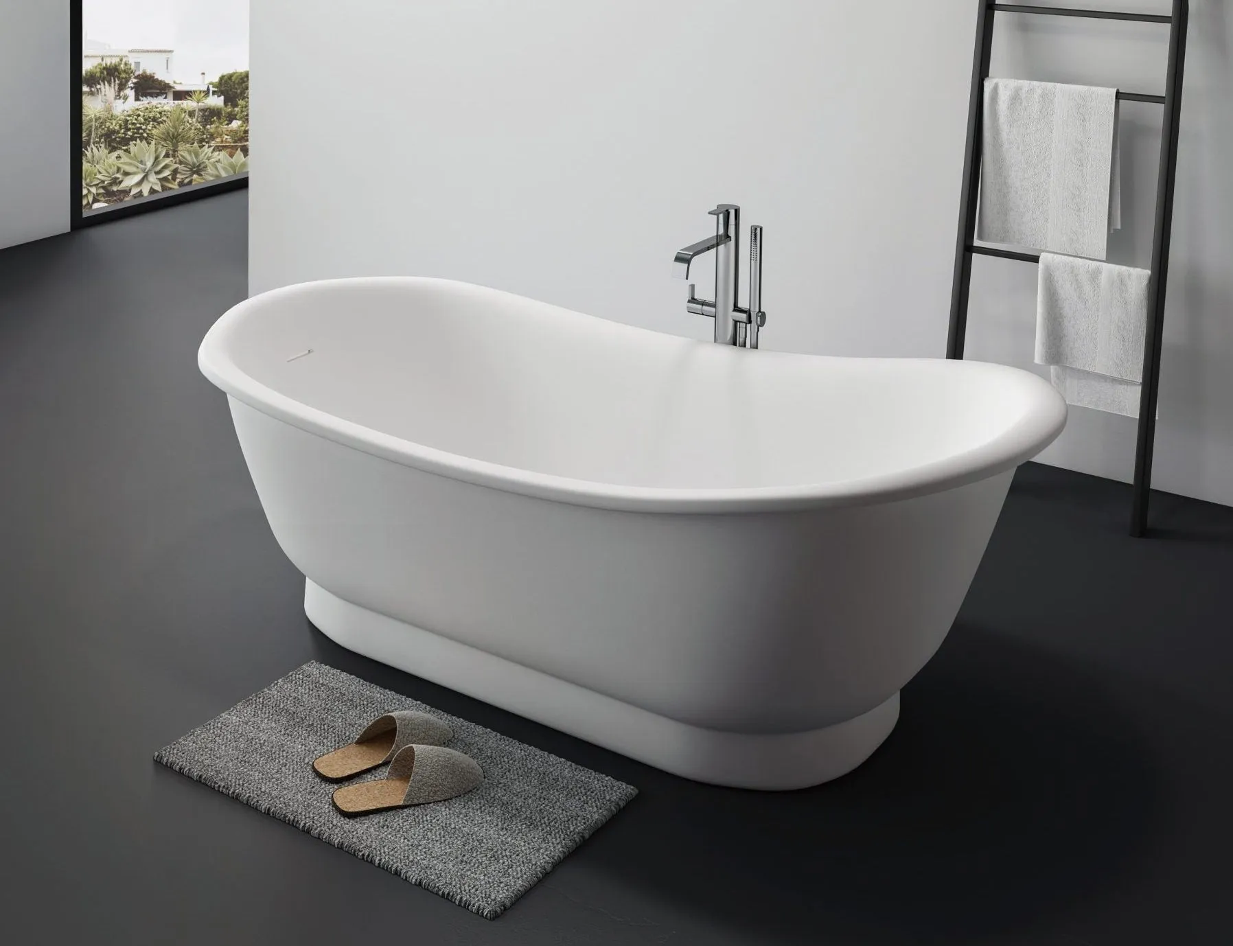 Kaskade Naomi Freestanding Slipper Stone Bath - Matte White