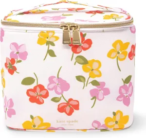 kate spade new york Insulated Lunch Tote, Small Lunch Cooler, Cute Lunch Bag for Women, Striped Thermal Bag with Double Zipper Close and Carrying Handle, Spring Pansies