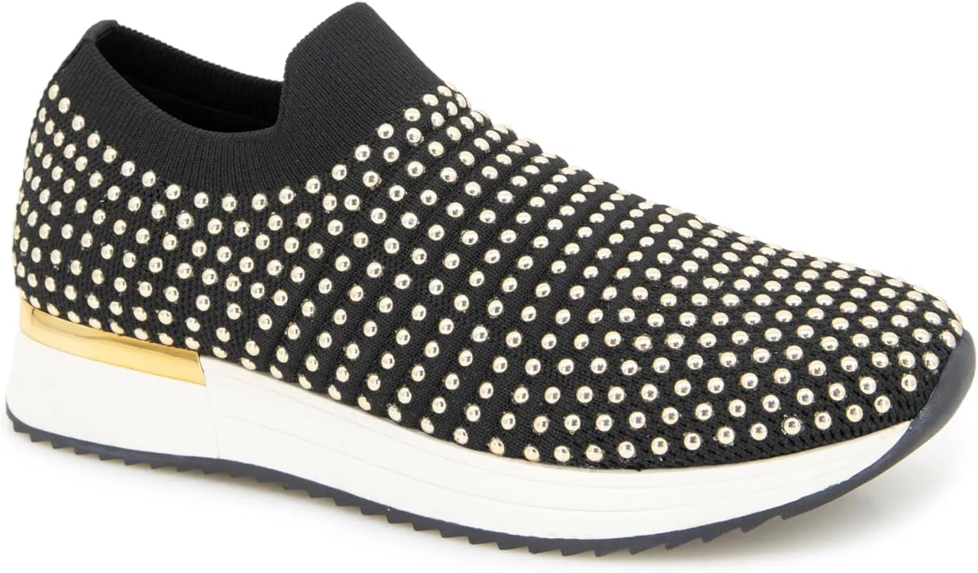 Kenneth Cole Reaction Women's Women's Cameron Stud Sneaker, Black Knit, 8