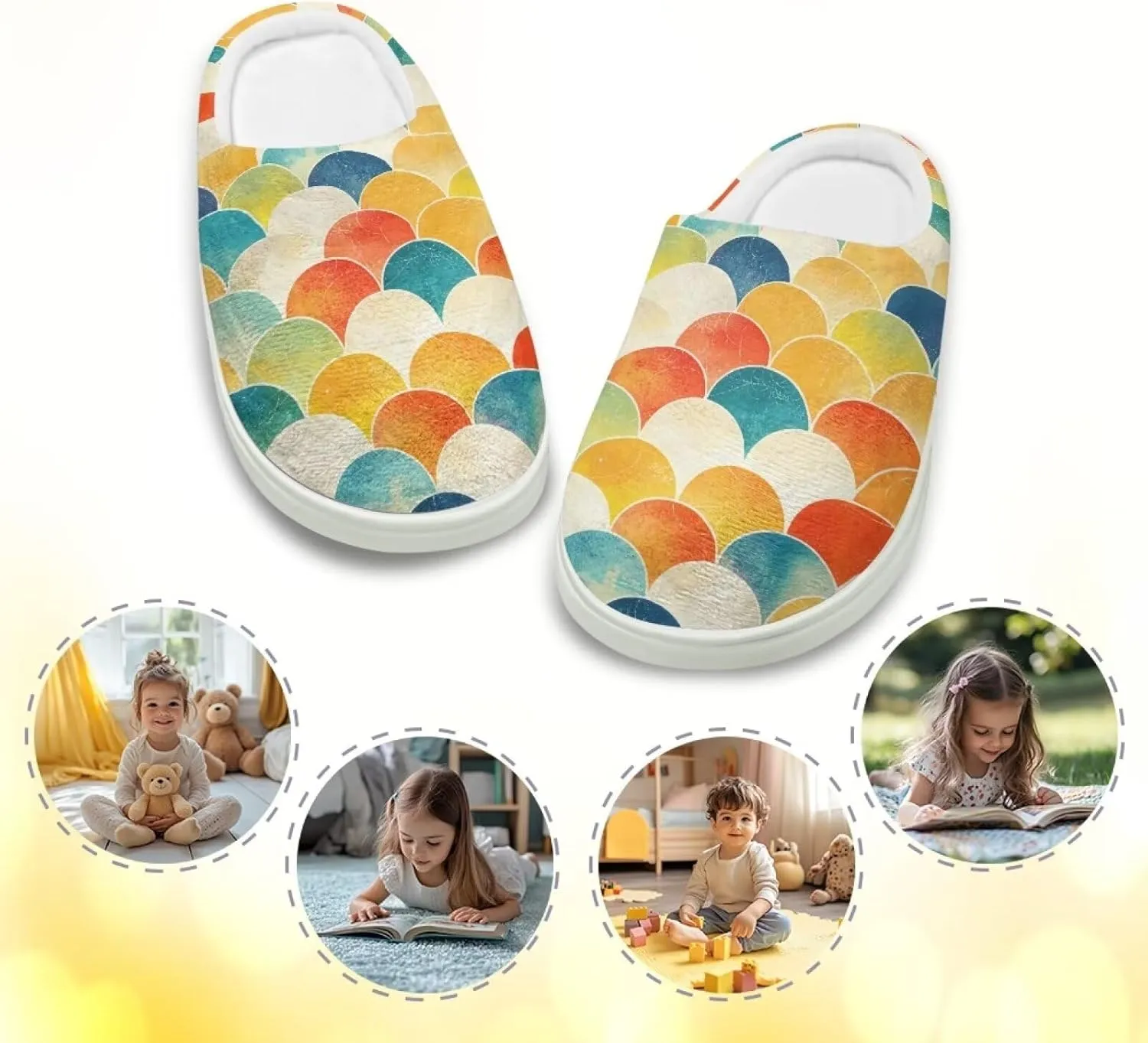 Kids Cotton Slipper Warm Winter Fluffy Breathable Shoes Cozy Fuzzy Print Anti-Slip House Slippers for Litter Big Kid US 9-15