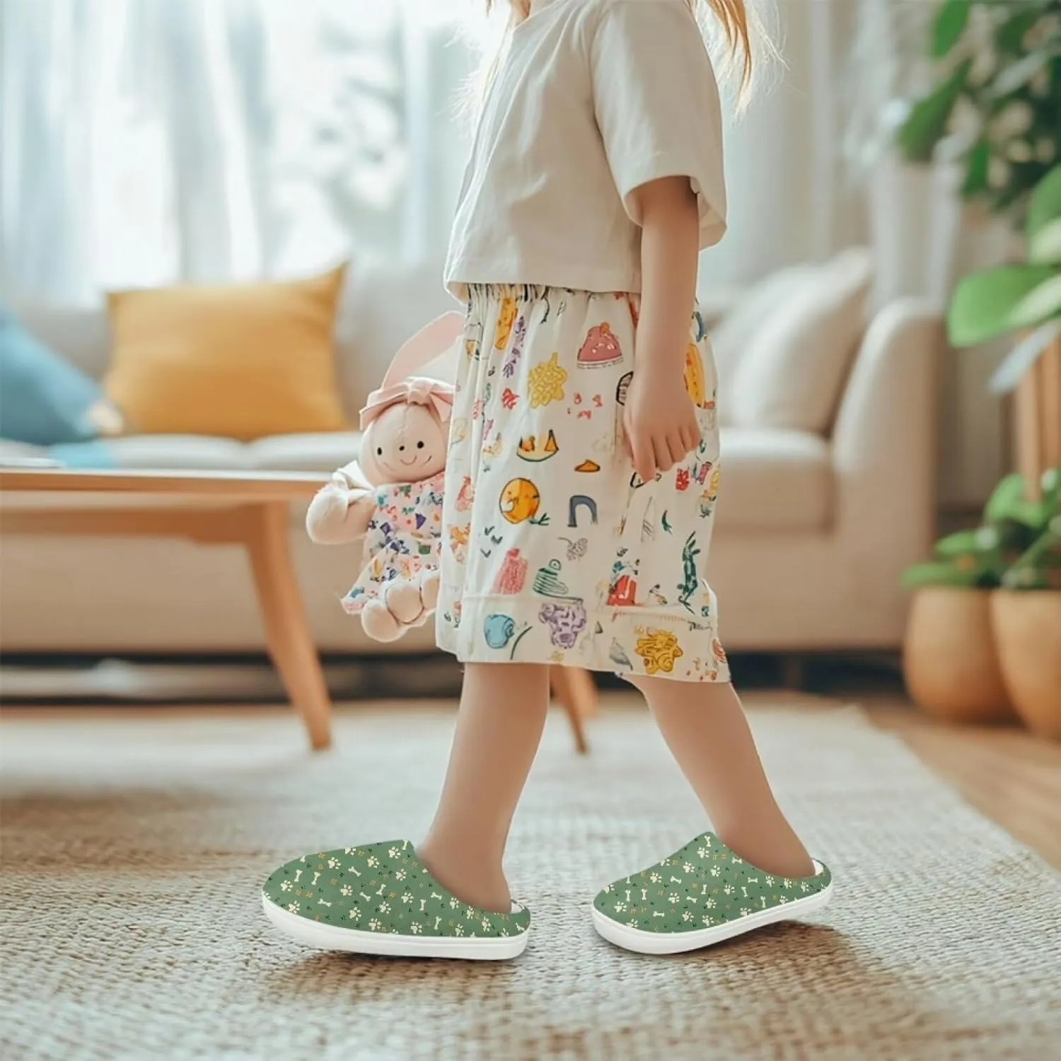 Kids Cotton Slipper Winter Cozy Fluffy Shoes Boys Girls Warm Breathable Fuzzy Anti-Slip House Slippers for Toddler US 9-15