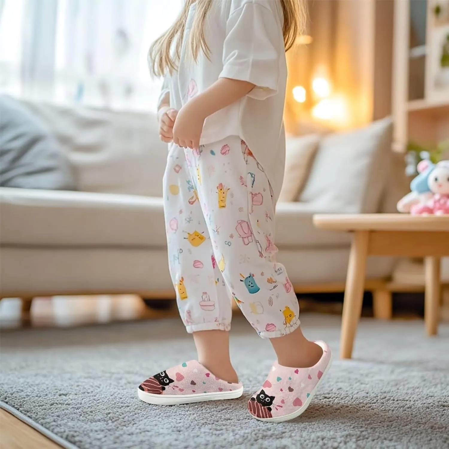 Kids Cotton Slipper Winter Cozy Fluffy Shoes Boys Girls Warm Breathable Fuzzy Anti-Slip House Slippers for Toddler US 9-15